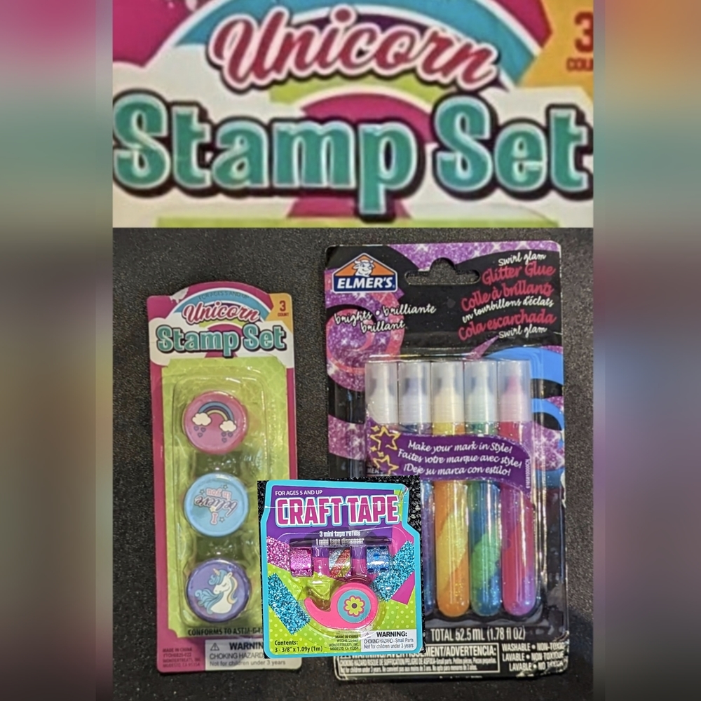 Elmer's Swirl Glam Glue, Unicorn Stamp Set & Craft Tape